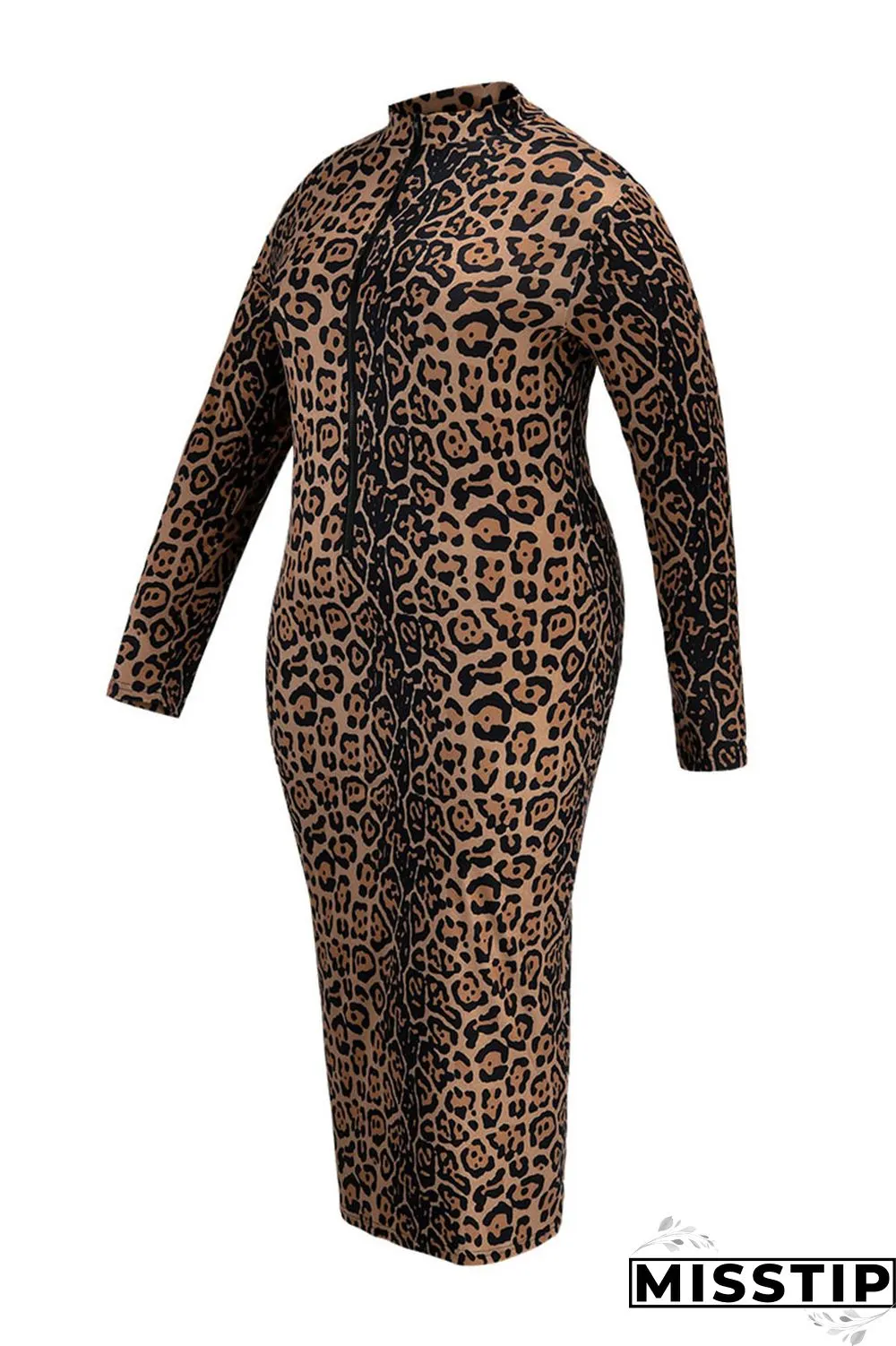 Multicolor Fashion Casual Print Basic O Neck Long Sleeve Plus Size Dresses