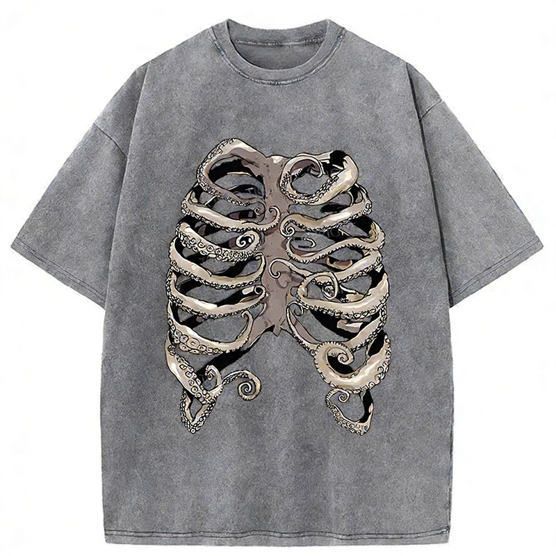 Octopus Skeleton Washed T-shirt artswardrobe