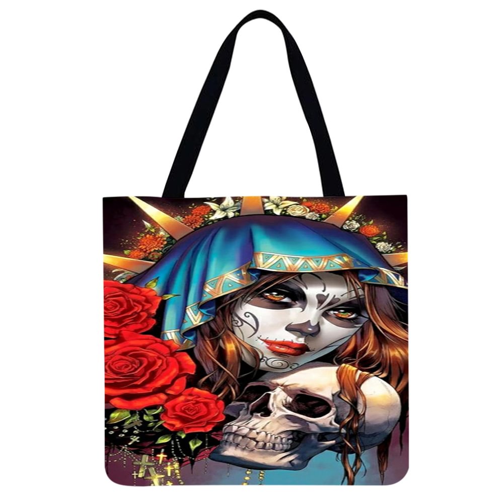 Linen Tote Bag -Roses and monsters