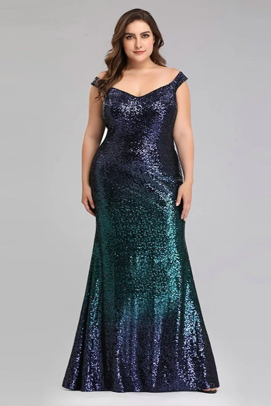 New Arrival Plus Size Prom Dress Sequins Mermaid Long Evening Gowns