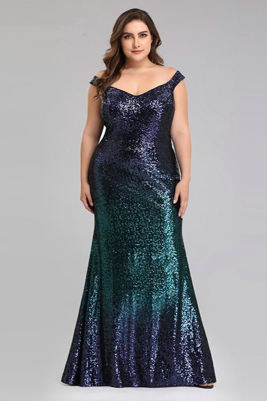 New Arrival Plus Size Prom Dress Sequins Mermaid Long Evening Gowns 