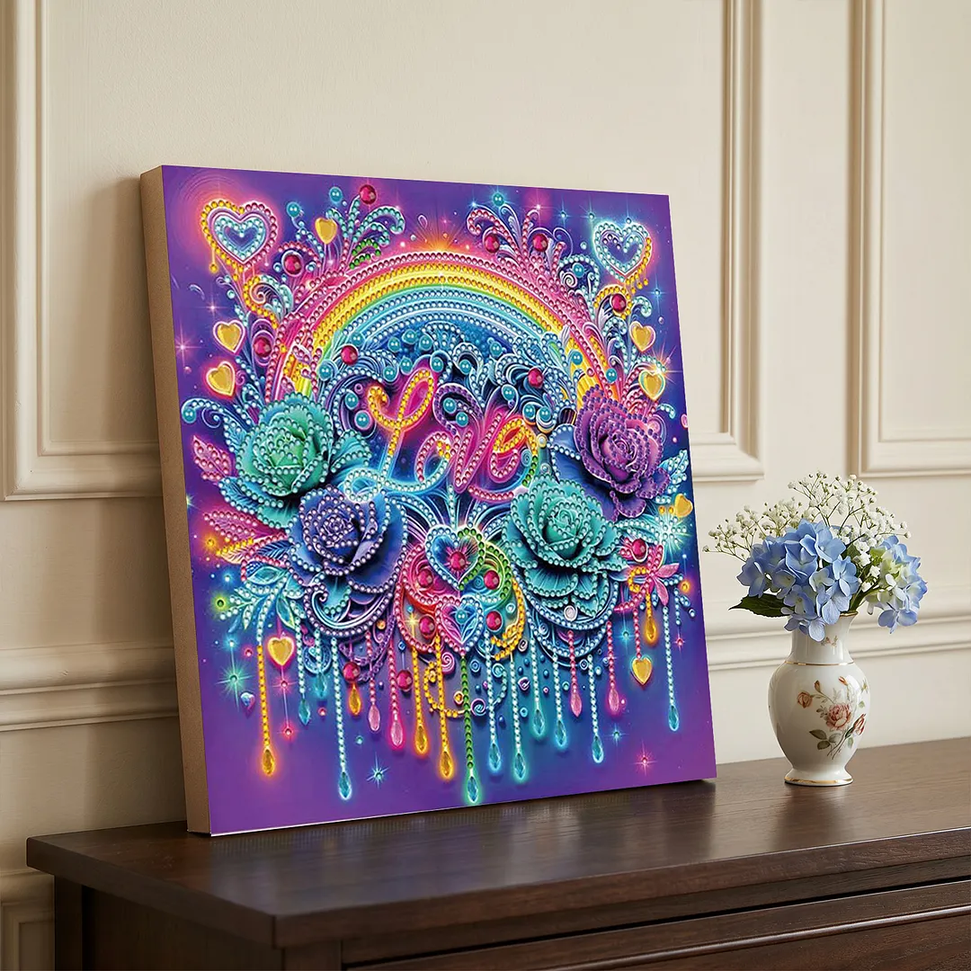 Love Rose DIY Special Shape Drill Diamond Painting Kits with Frame 25x25cm Diamond Dots Paintings Picture Arts Craft for Adults Beginners Home Decor