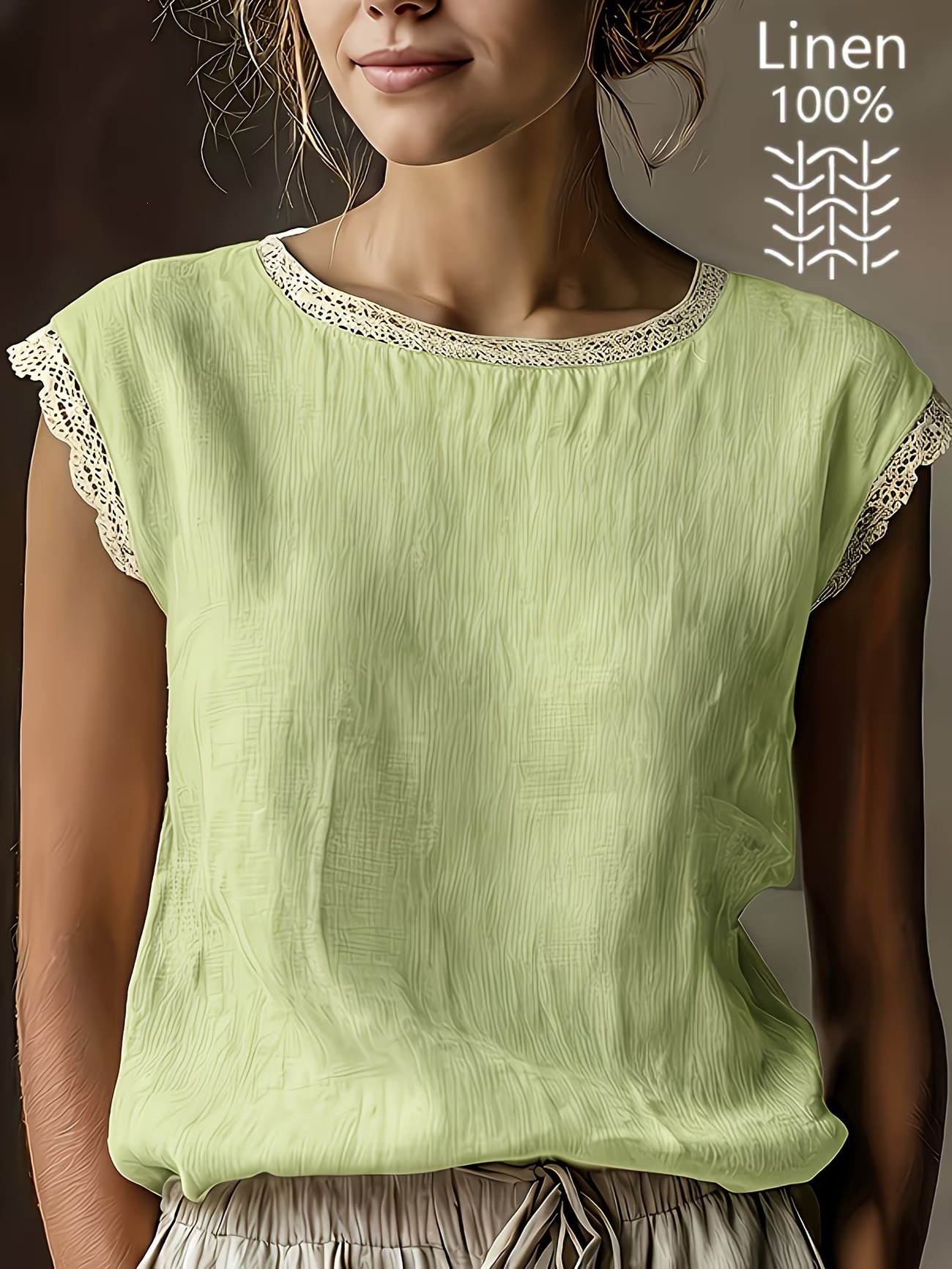 Solid Lace Trim Sleeveless Blouse