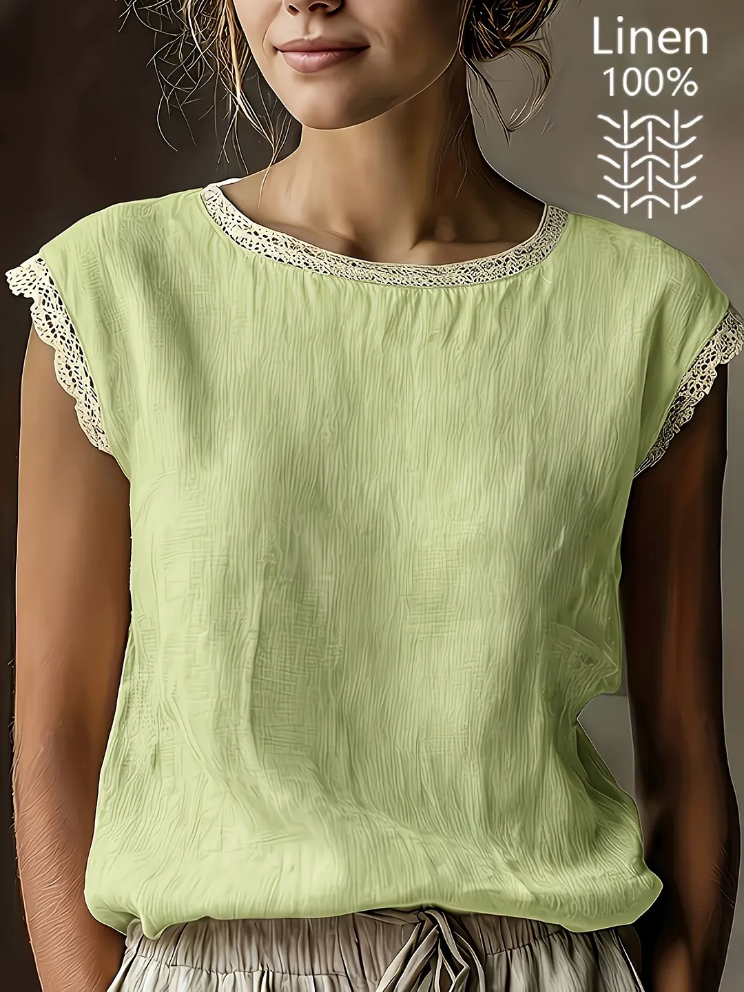 Solid Lace Trim Sleeveless Blouse
