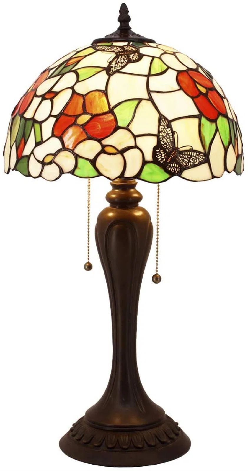 Tiffany Lamp Bedside Pink Stained Glass Butterfly Lampshade Antique Style Table Reading Desk Light 22" Tall Lover Friend Parent Living Room Bedroom Office Study Coffee Bar Led Bulb Better