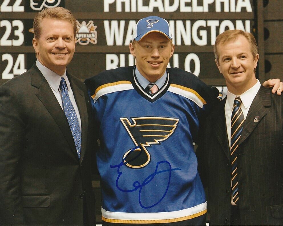 ERIK JOHNSON SIGNED ST.LOUIS BLUES 2006 NHL DRAFT 8x10 Photo Poster painting! Autograph