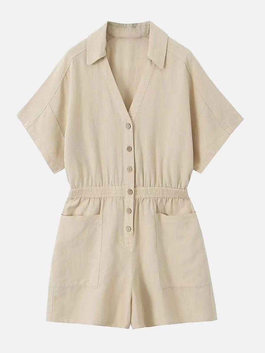 Short Sleeve Linen Jumpsuits