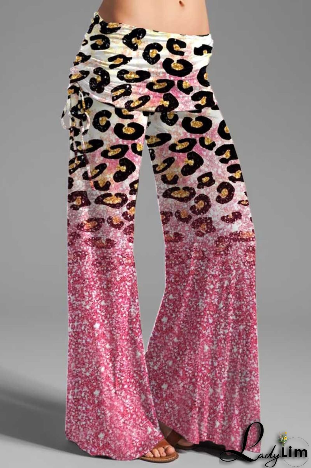 Blue Pink Casual Street Print Patchwork Draw String High Waist Wide Leg Positioning Print Bottoms