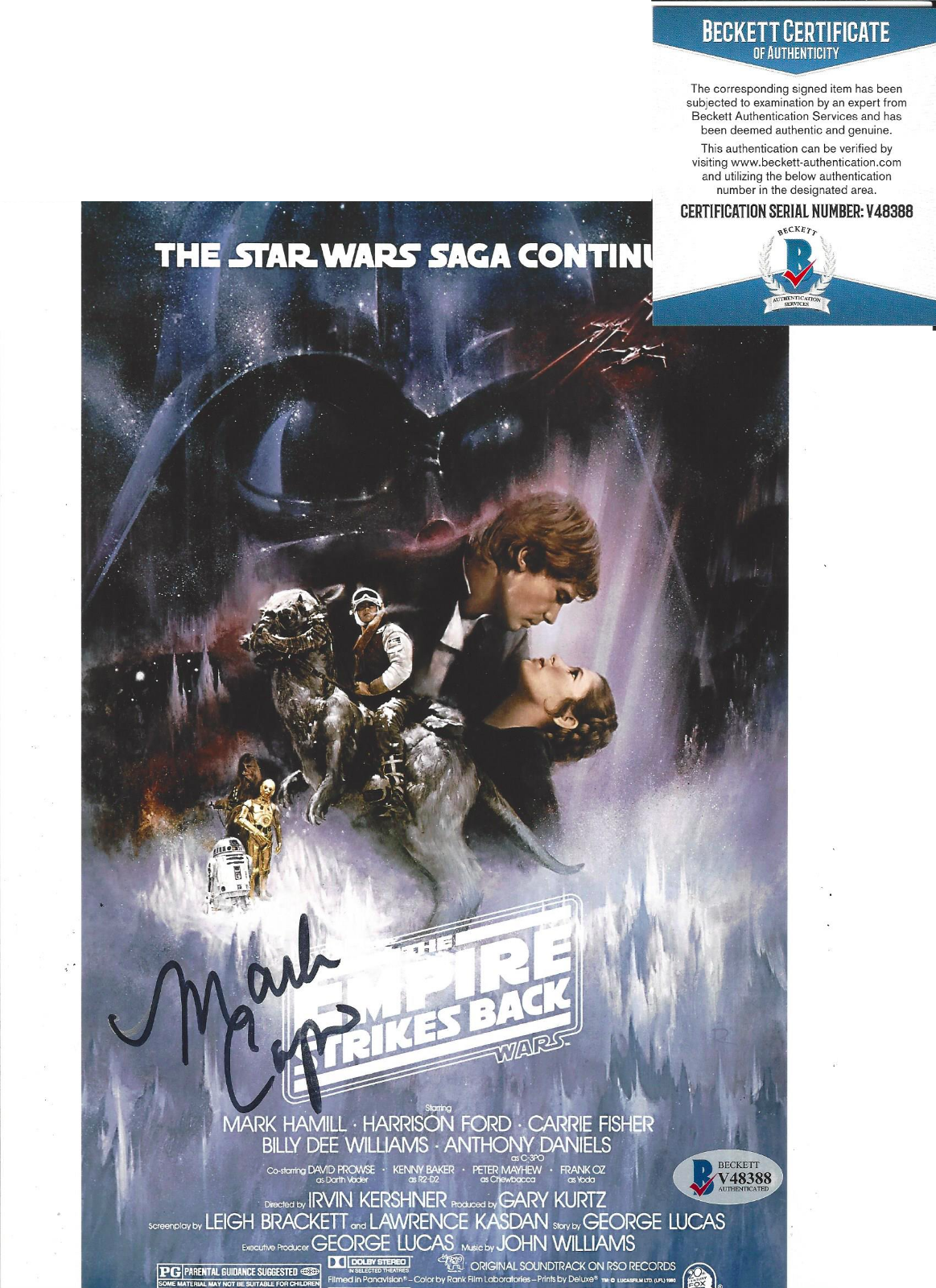 MARK CAPRI SIGNED STAR WARS THE EMPIRE STRIKES BACK V 8x10 Photo Poster painting BECKETT COA BAS