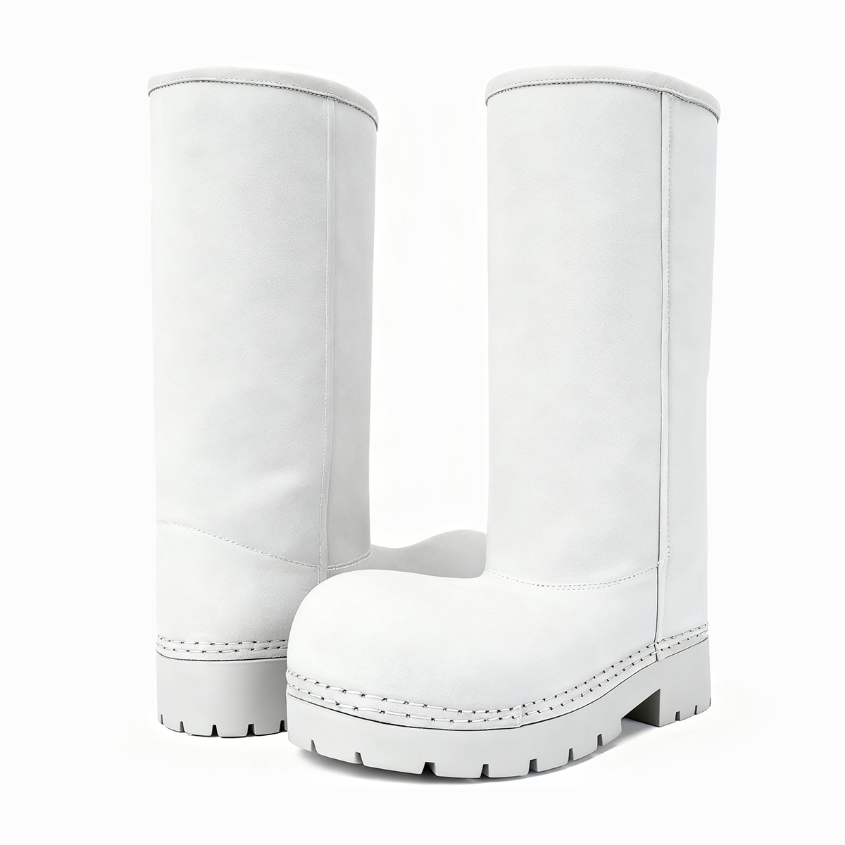 Faux Suede Platform Fuzzy Snow Boots Round Toe Hippy Winter Boots Slip On Knee High Chunky Heel Fur Tall Boots-MERUMOTE