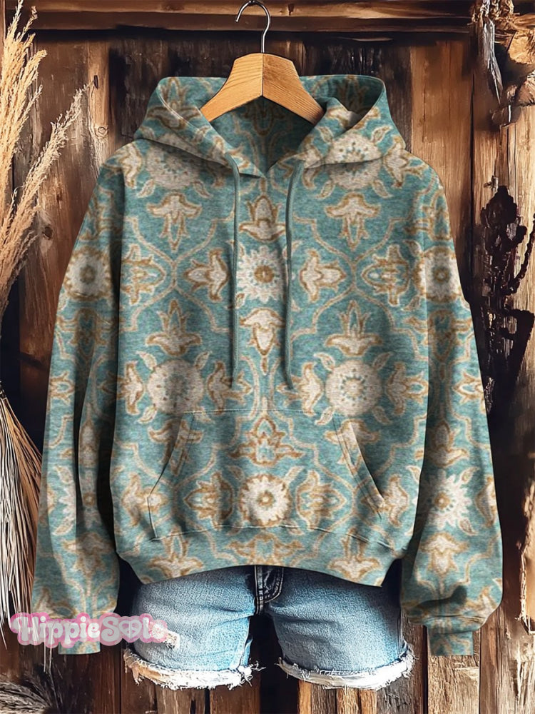 Women’s Bohemian Floral Art Prints Casual Pocket Hooded Sweatshirt Multicolor / S