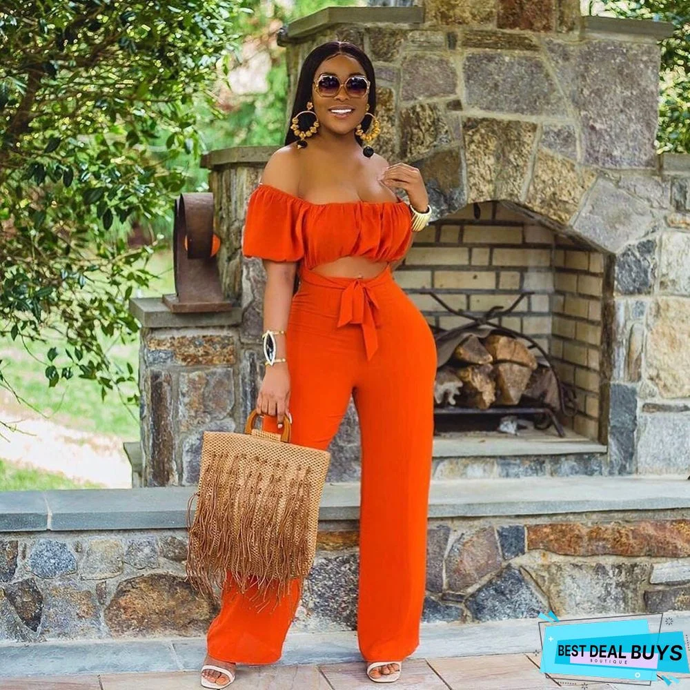 Solid Color Backless Shoulder One-piece Casual Wide-leg Pants