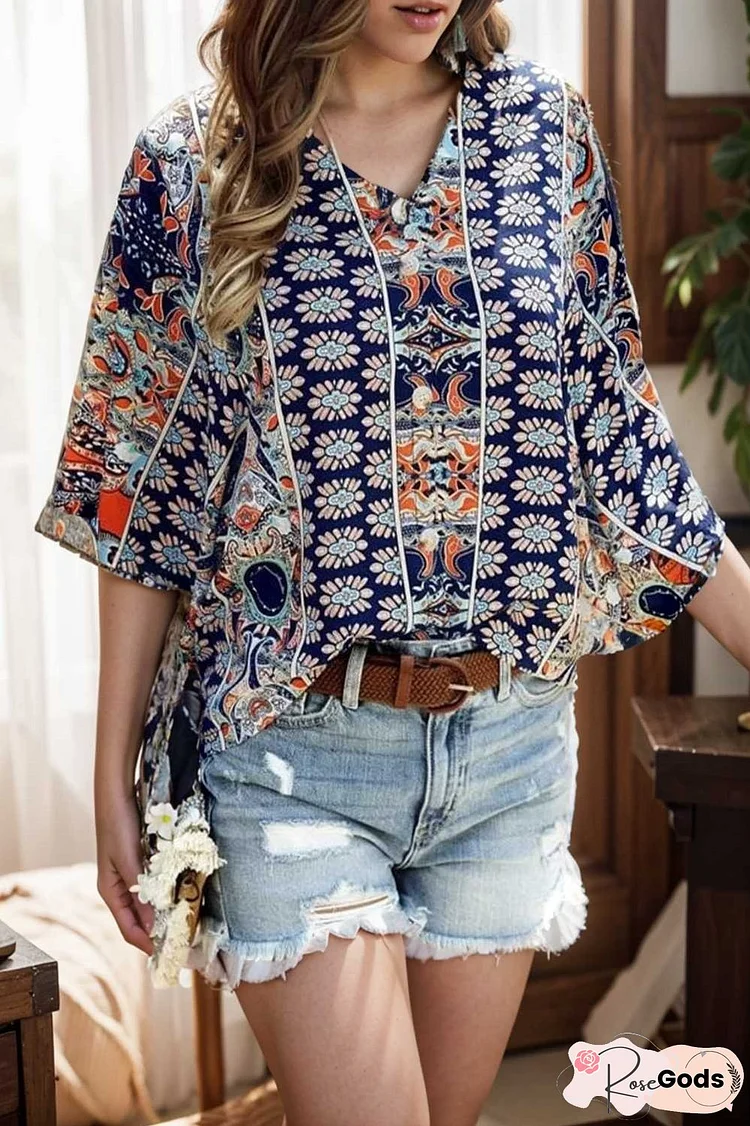 casual solid flowy loose tunic short sleeve v neck blouse