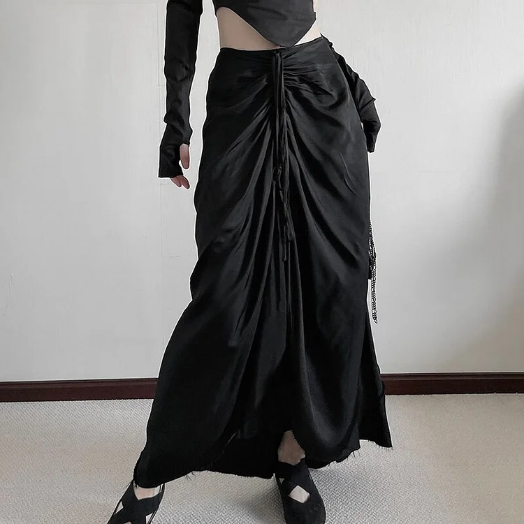 Temperament Solid Color Knot Folds Long Skirt  