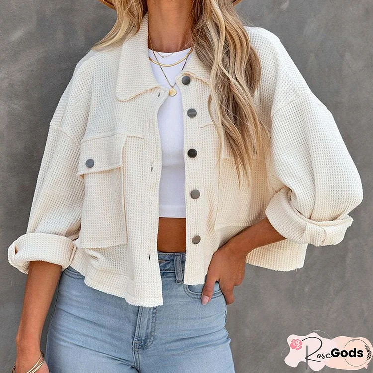 Fall Casual Long Sleeve Lapel Single Breasted Jacket Fashion Solid Loose Short Jackets Simple Button Pocket Commuter Women Coats