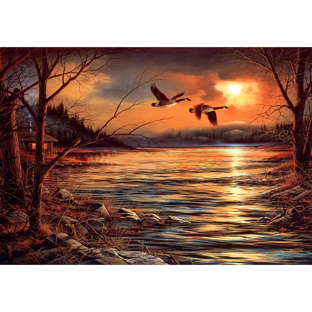 

40*50CM - Sun Bird Lake - Round Drill Diamond Painting, 501 Original