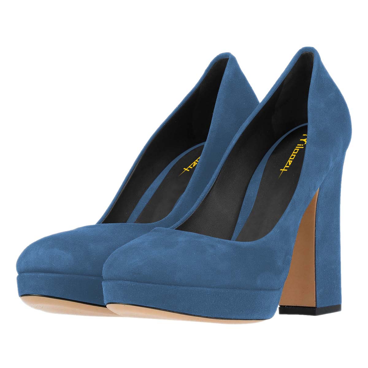 Blue Slip-On Round Toe Platform Pumps for Women with Chunky Heel Nicepairs