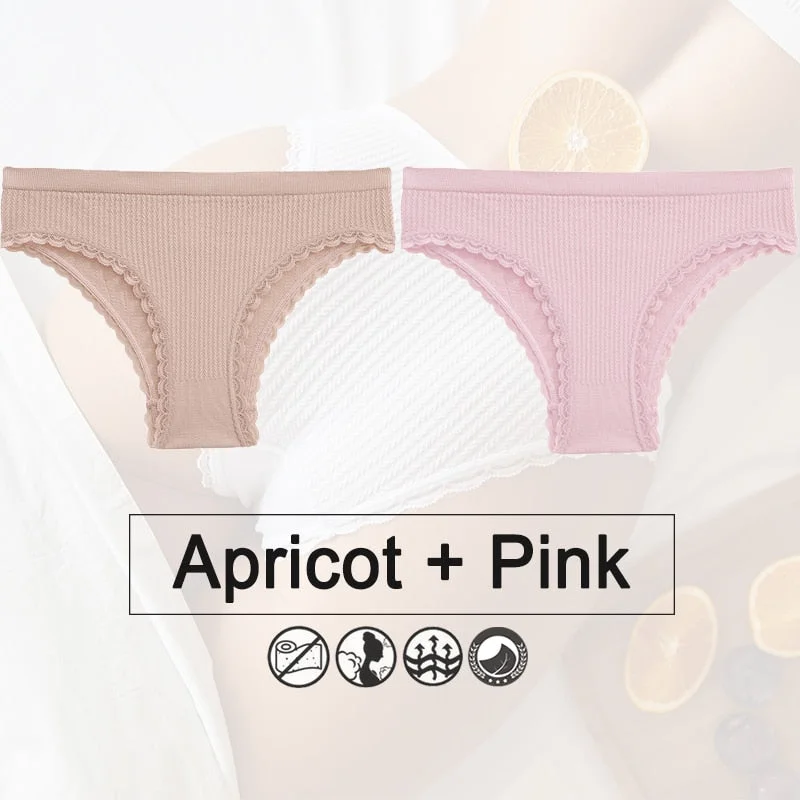 2PCS/Set Lace Panties Seamless Underwear Female Lingerie Women Panties Twist Pattern Underpants Sexy Briefs Thong Tanga Intimate