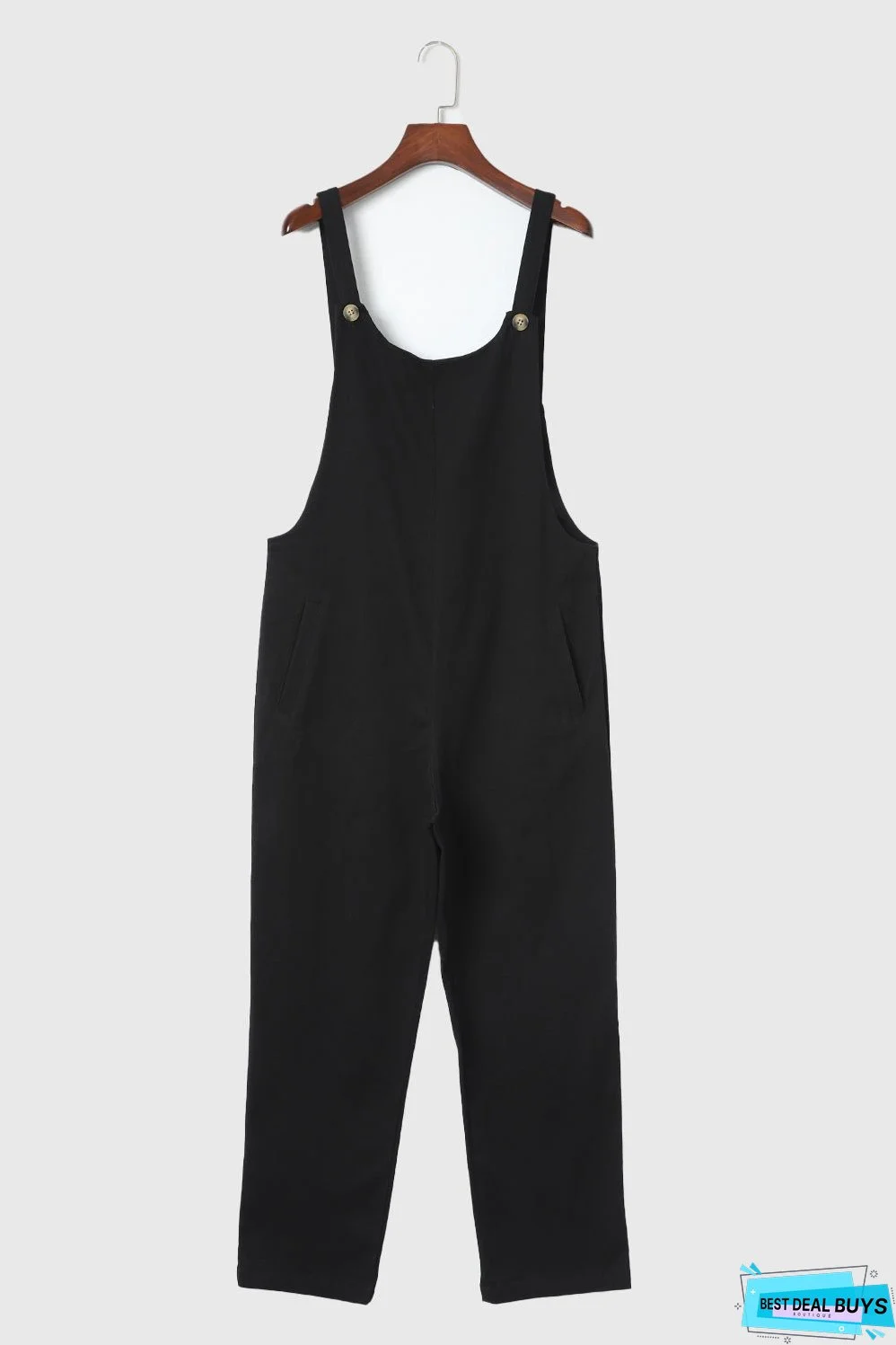 Button Straps Pocketed Cropped Jumpsuit