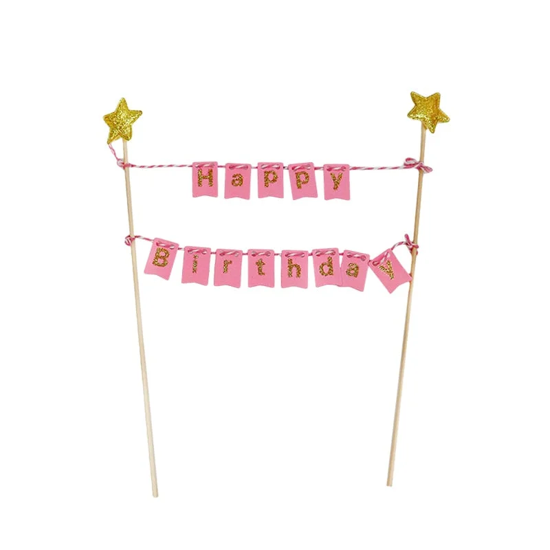 1Set Happy Birthday Cake Toppers Banner Flag Baby Shower Birthday Party Cupcake Topper Kids Girl Boy Birthday Cake Decorations