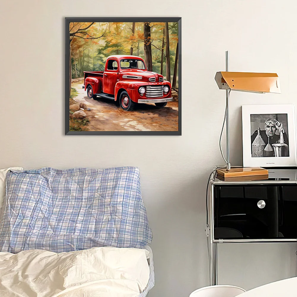 Diamond Painting - Full Round Drill - Forest Red Car(Canvas|30*30cm)
