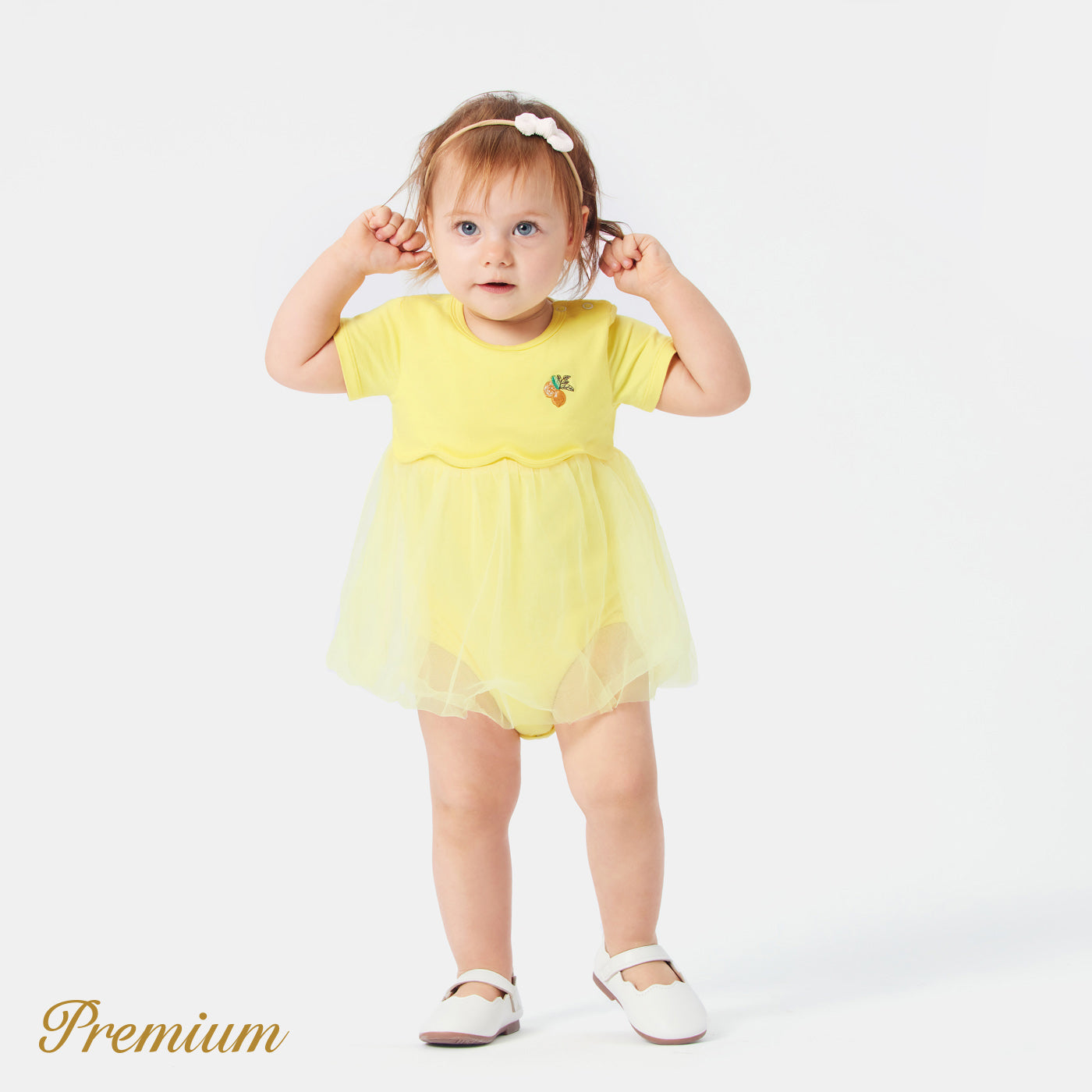 Baby Girl Cotton Short-sleeve Embroidered Detail Mesh Romper Premium