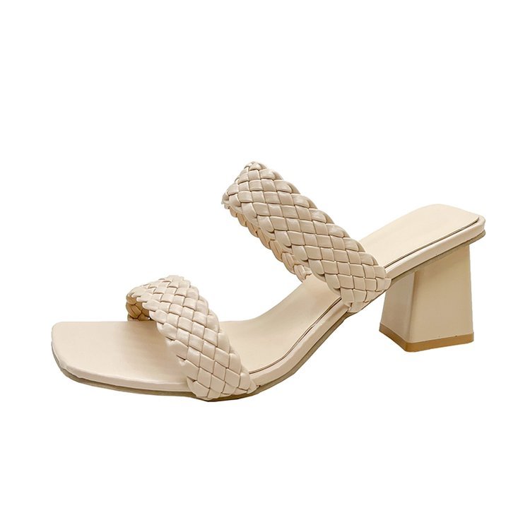 2022 New Fashion Summer Women Sandals Ladies Shallow Mouth Colorblock High Thick Shoes Middle Heel Ladies Slippers Plus Size