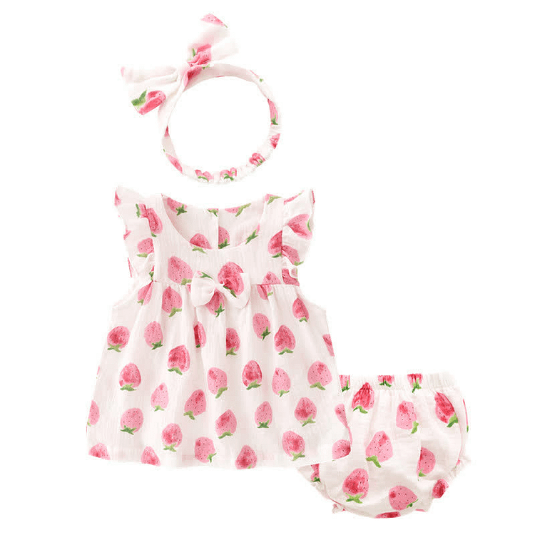 Baby Strawberry Blouse Bloomer and Headband Set