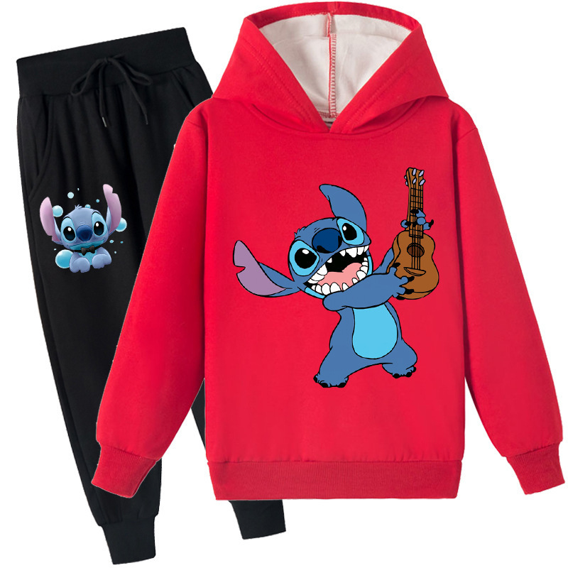 Mayoulove Stitch Fleece Hoodie and Trousers Set - Cute and Cozy Matching Outfit for Kids who Love the Lovable Blue Alien - Perfect for Playtime or Bedtime - Boys and Girls Stitch Clothing-Mayoulove