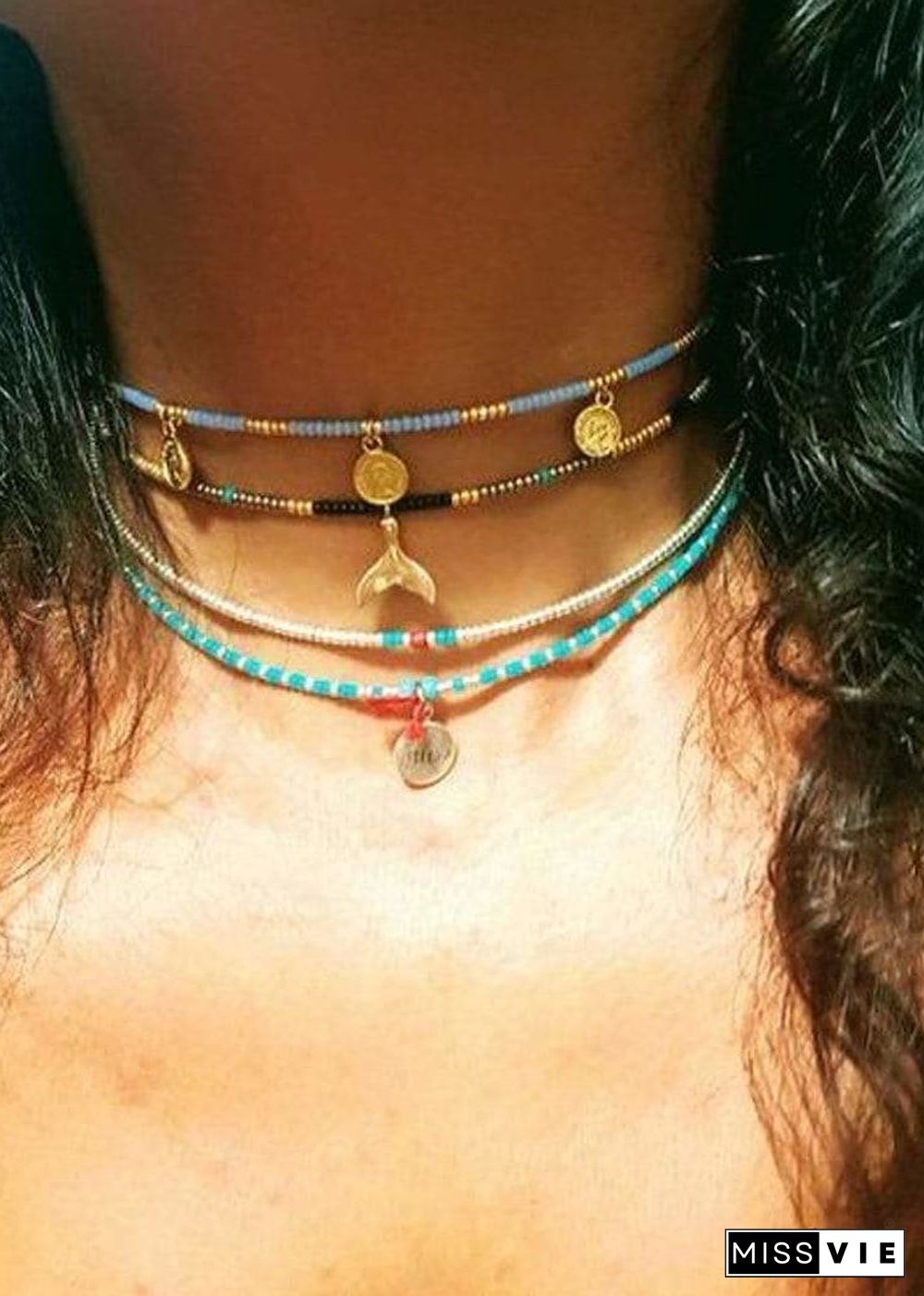 Boho Necklace, Hippie Blue Shell & Starfish