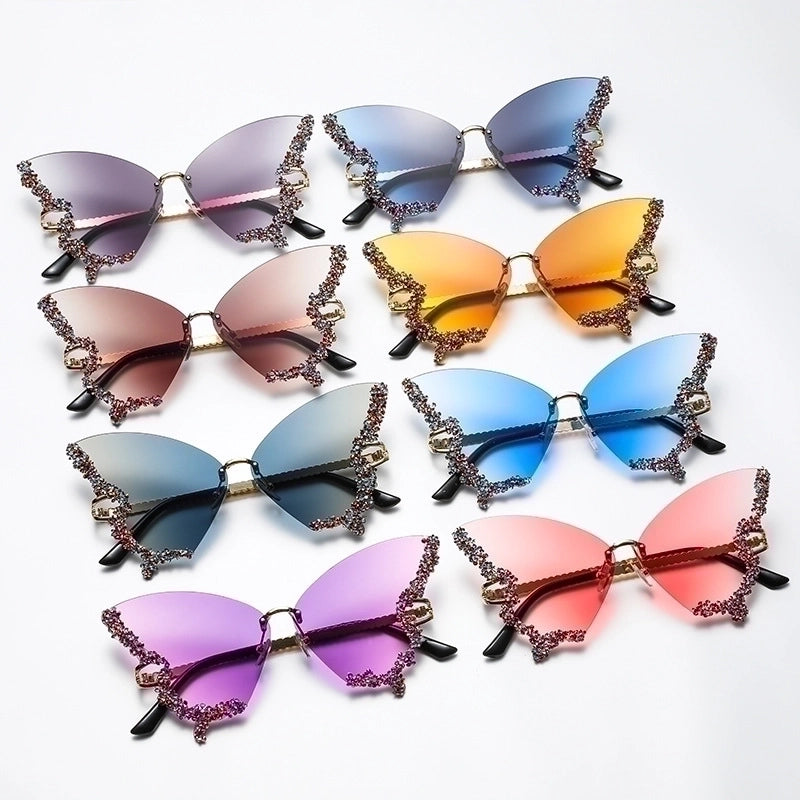 Elegant Modern Style Butterfly Pc Butterfly Frame Diamond Frameless Women’s Sunglasses