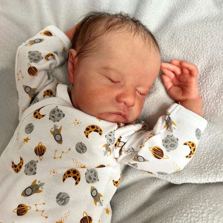  [Heartbeat💖 & Sound🔊] 20" Newborn Lifelike Sleeping Baby Doll Hand-Rooted Brown Hair Boy Named Tupka - Reborndollsshop®-Reborndollsshop®