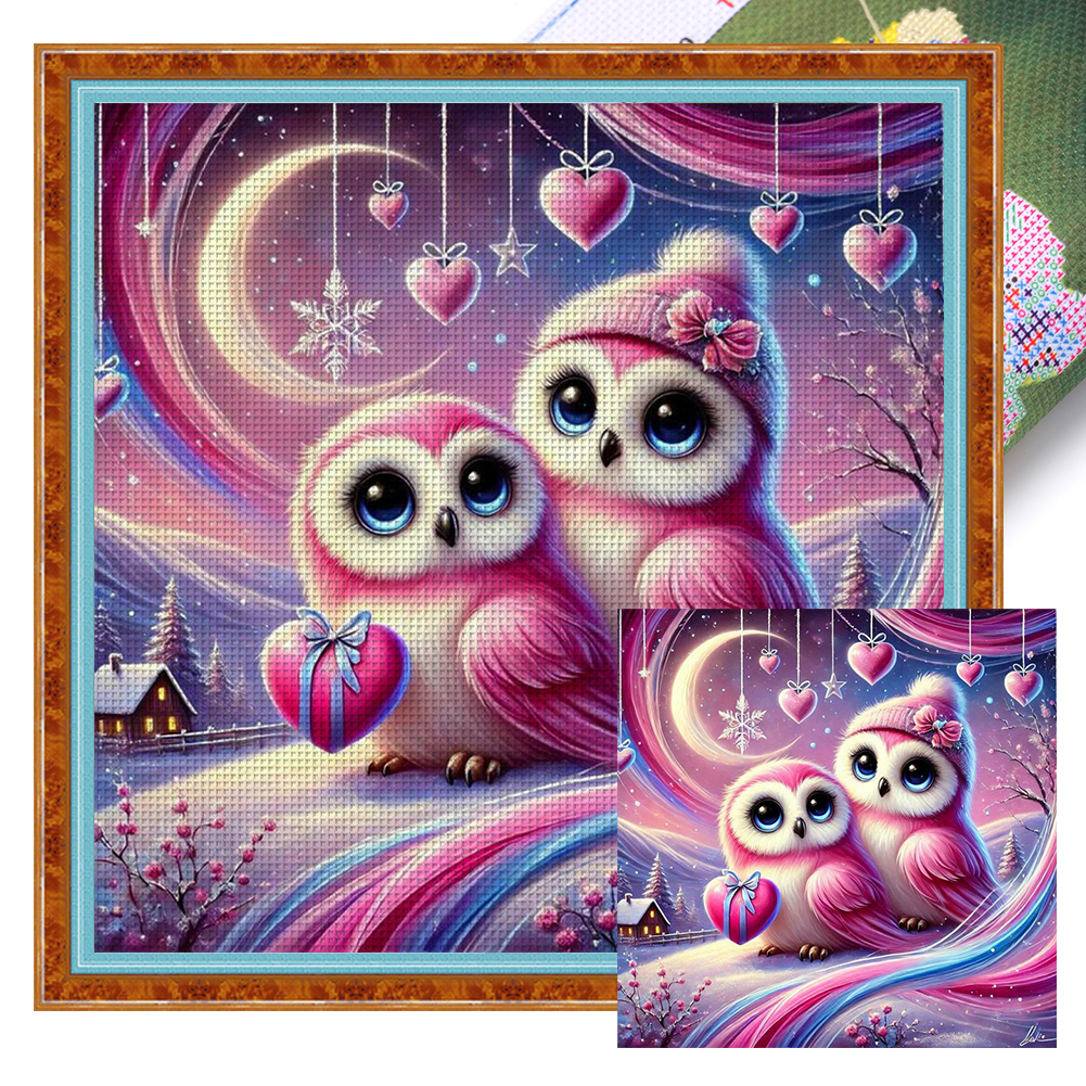 Valentine'S Day Owl Full 11CT Pre-stamped Canvas(40*40cm) Cross Stitch