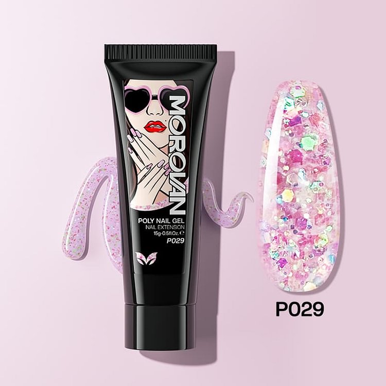 Rose Bud Pink Glitter Poly Nail Gel