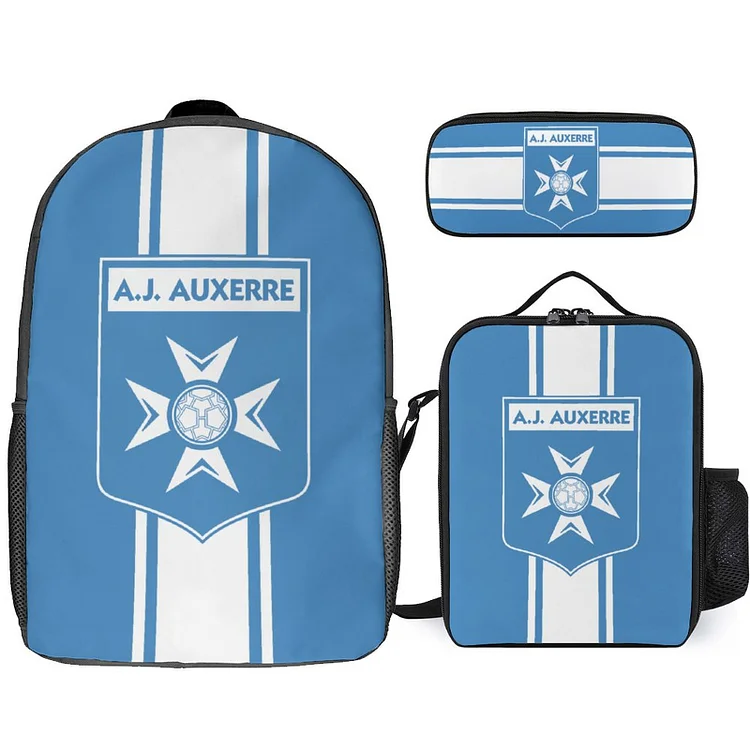 AJ Auxerre Sac D'écolier Sac À Dos Sac À Lunch Sac À Crayons Combinaison Convenant Aux Élèves Du Primaire Et Du Secondaire