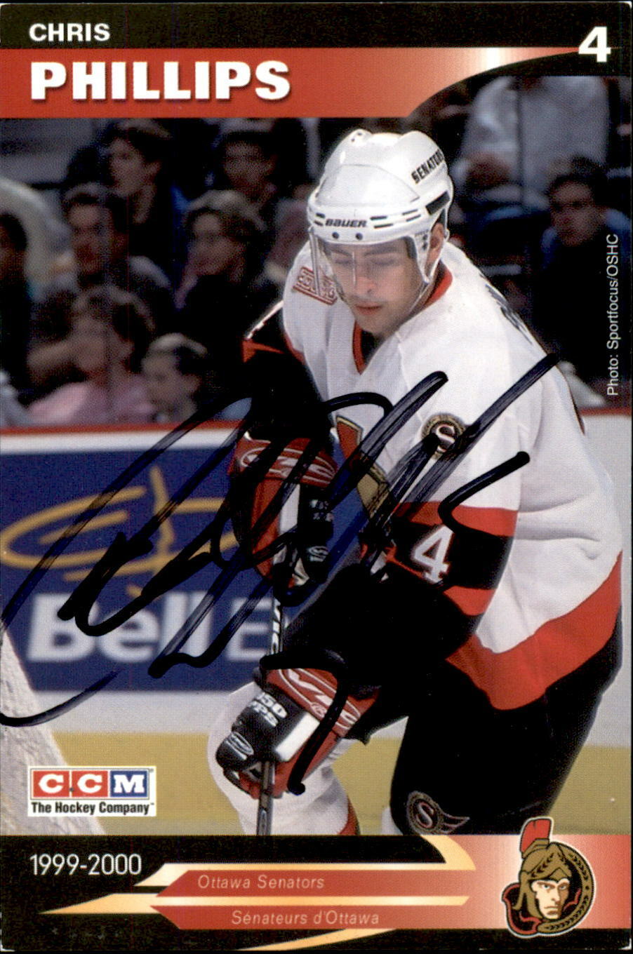 Chris Phillips SIGNED autograph 1999-2000 TEAM ISSUE 4.5x3 card OTTAWA SENATORS