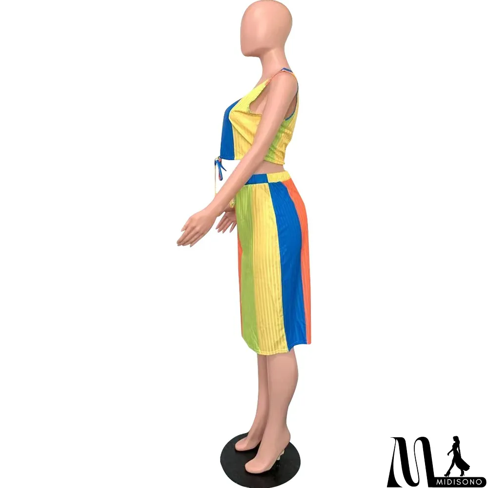 MidiSono - Plus Size Colorful Sleeveless Midi Skirt 2 Piece Sets