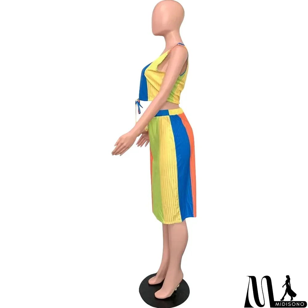 MidiSono - Plus Size Colorful Sleeveless Midi Skirt 2 Piece Sets