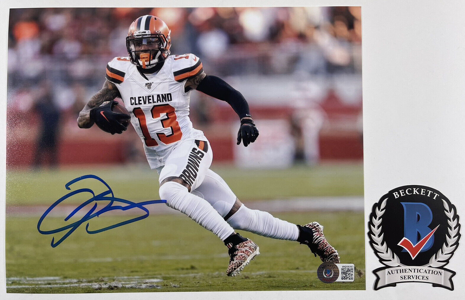 BROWNS ODELL BECKHAM JR. SIGNED 8x10 Photo Poster painting BAS WITNESS COA #WQ50265