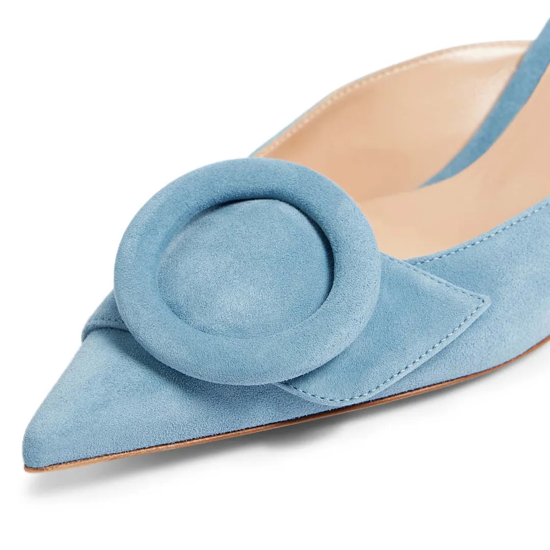 Light Blue Vegan Suede Stiletto Heel Mules Shoes with Pointed Toe