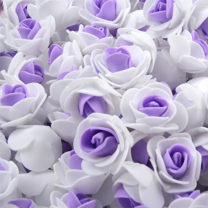50PCS PE Foam Artificial Rose Flower Head Handmade DIY Wedding Home Decoration DIY Scrapbooking Double color Fake Flowers Craft