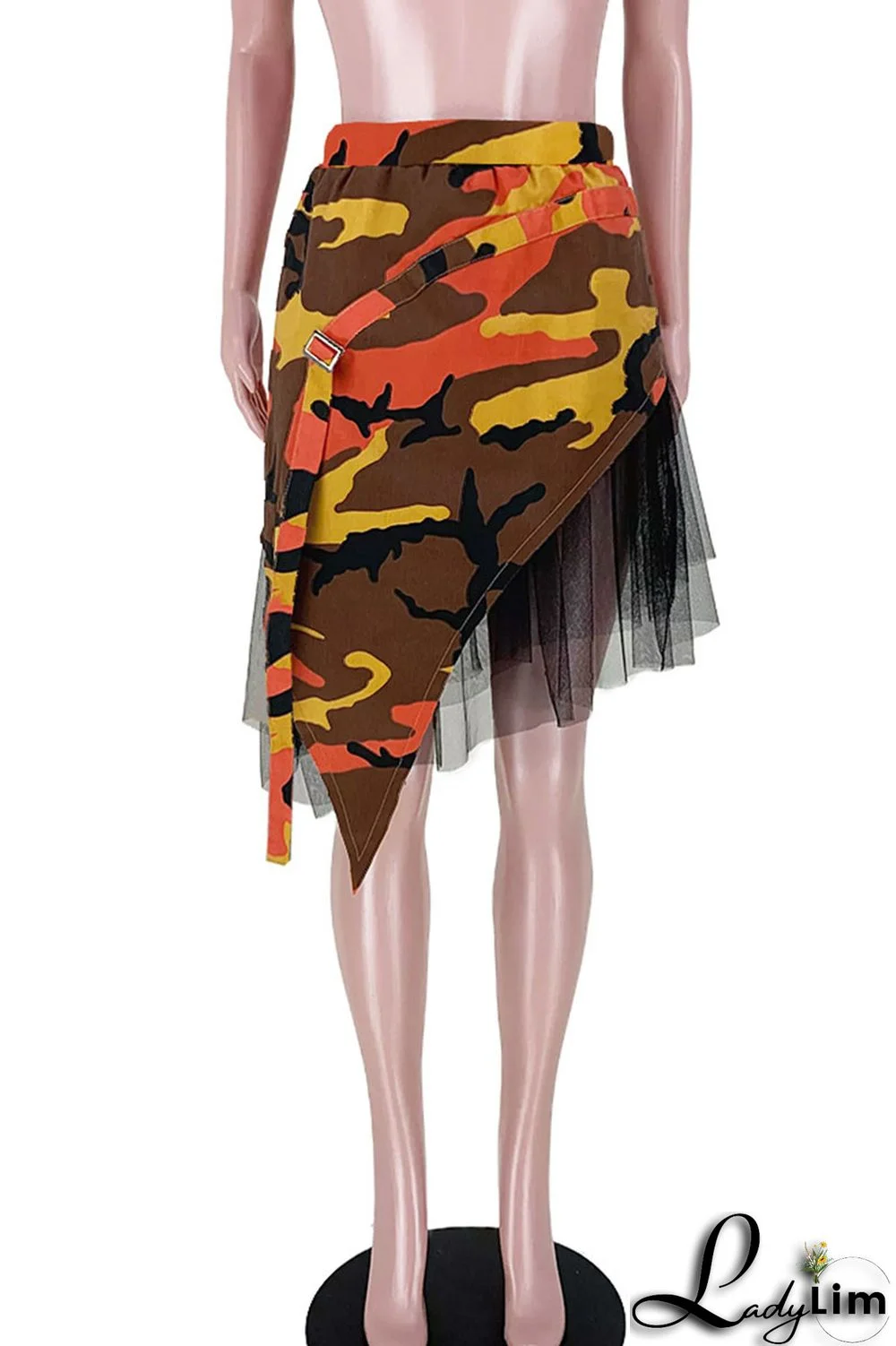 Pink Fashion Street Print Camouflage Print Patchwork Asymmetrical High Waist Full Print Bottoms