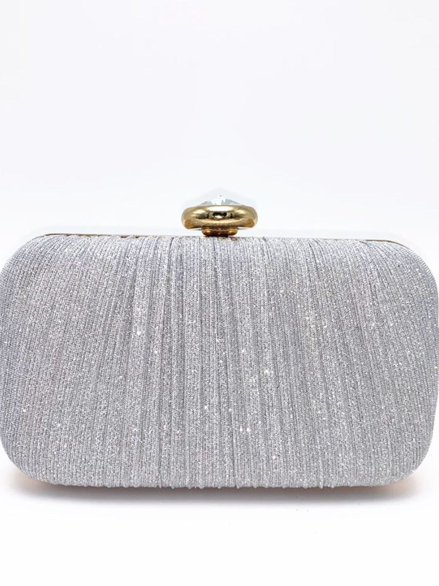 Ladies Clutch Bag Glitter Pleated Oval Evening Party Bag