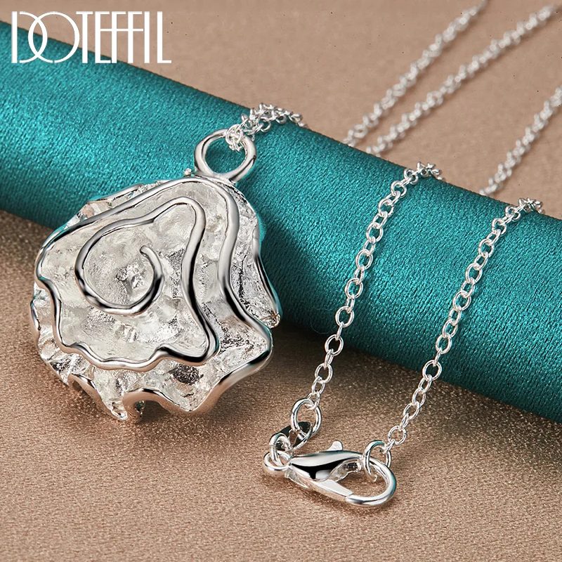 DOTEFFIL 925 Sterling Silver 18-30 Inches Chain Rose Flower Pendant Necklace For Woman Jewelry