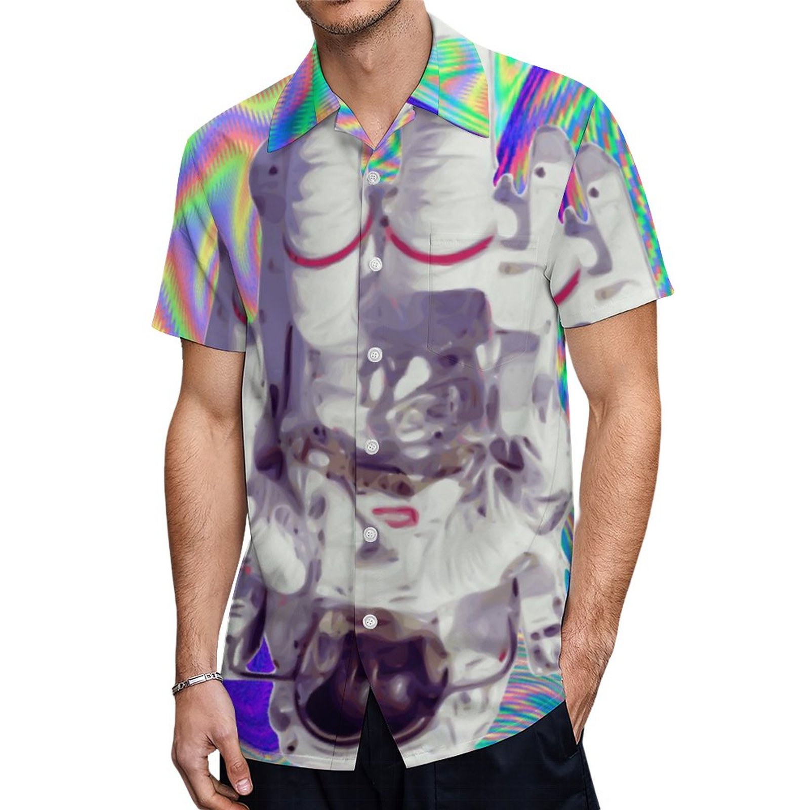 Astronaut Holographic Iridescent Space Hawaiian Shirt Mens Button Down Plus Size Tropical Hawaii Beach Shirts