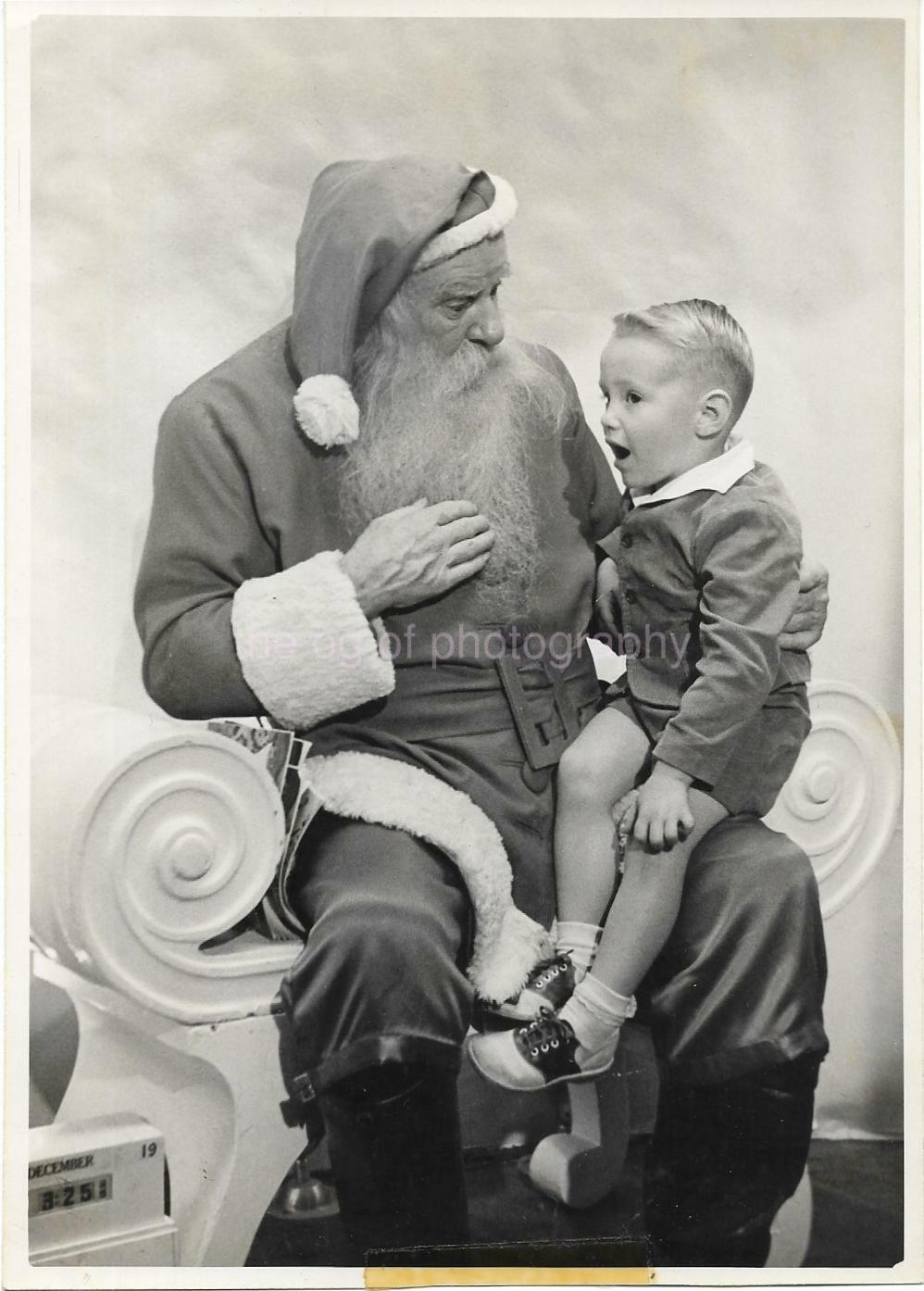 5 x 7 FOUND Photo Poster painting Vintage SANTA CLAUS AND BOY b & w Original Portrait 21 47 E