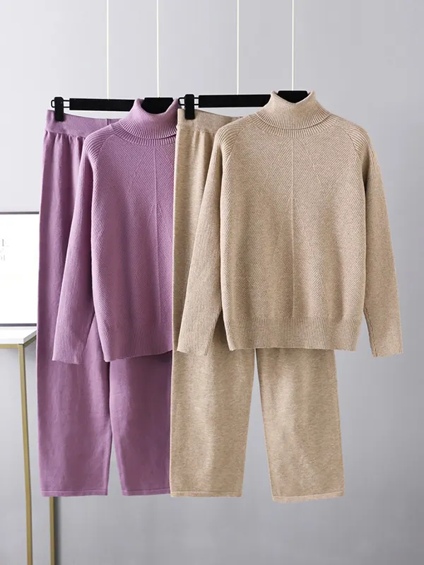 Casual Loose Turtleneck Long-Sleeved Two-Piece Suit