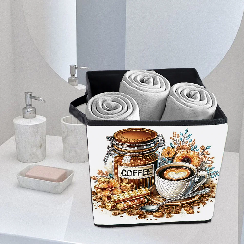 5D DIY Afternoon Tea Coffee Special Shape Diamond Painting Storage Box for Home Storage(25*26*25cm)
