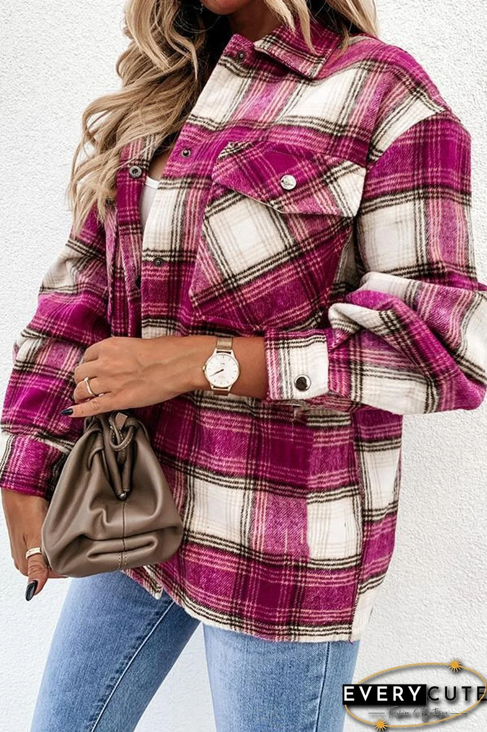 Long Sleeve Plaid Shirt Collar Jacket P13324