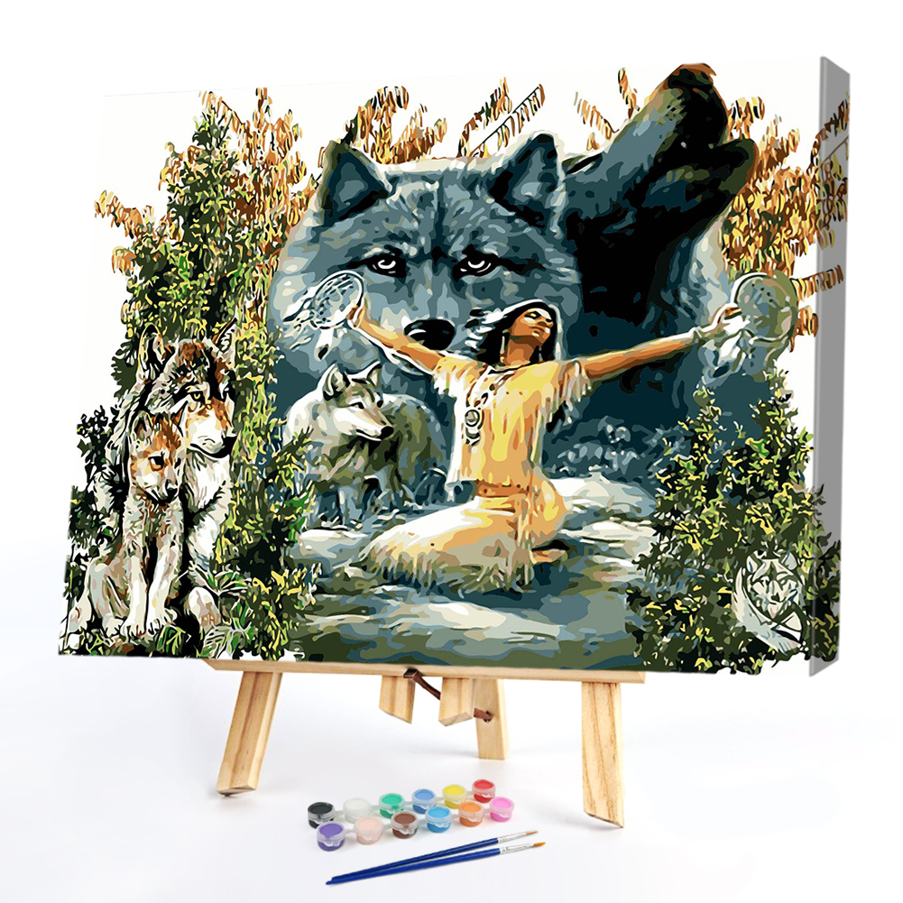 

50*40CM - Paint By Numbers - Girl and Wolf Clan, 501 Original